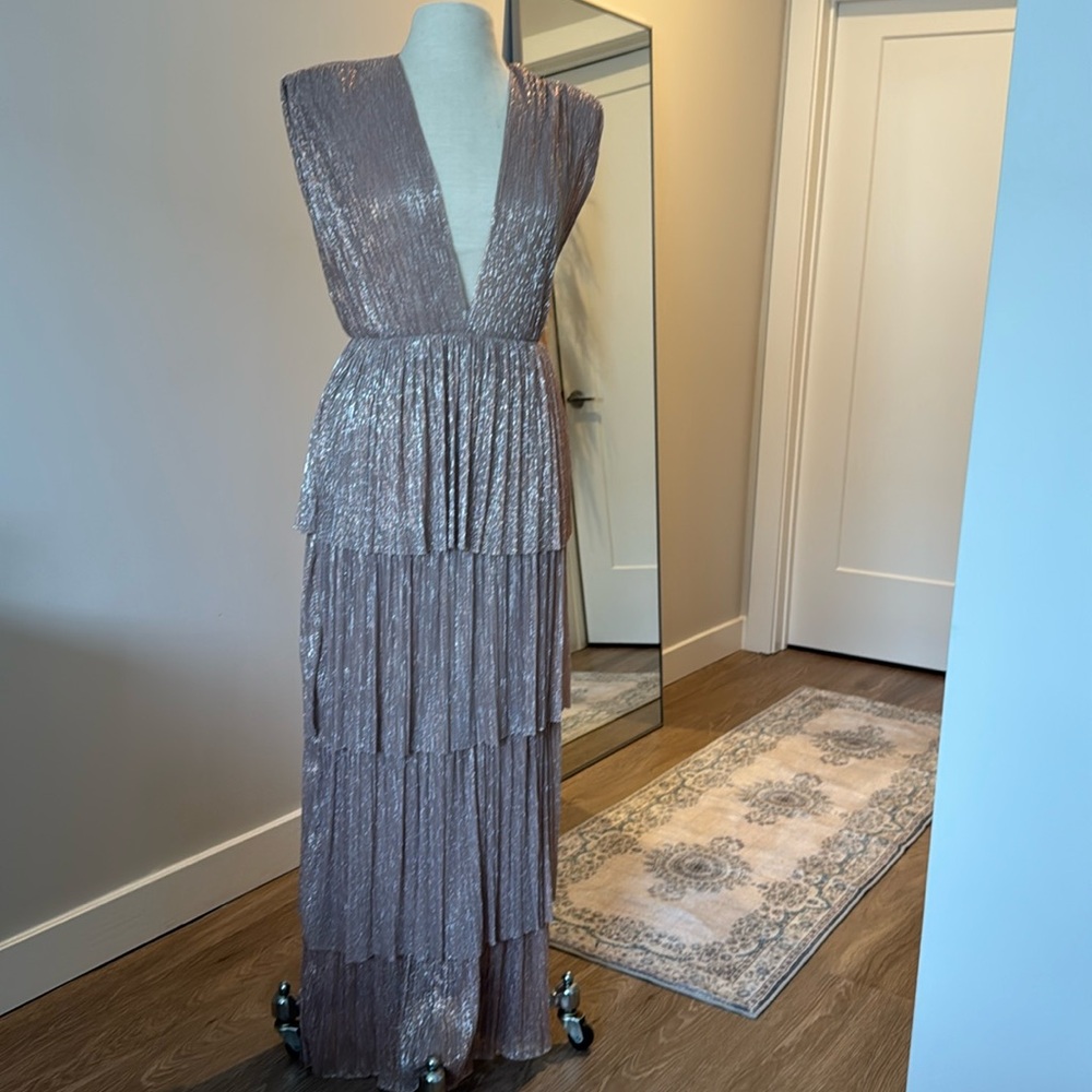 Sabina Musayev layered rose gold gown